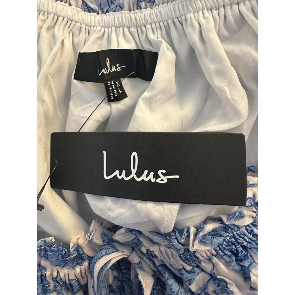 Lulus Denarius White and Blue Leaf Print Two-Piece Midi Dress Size XL New!